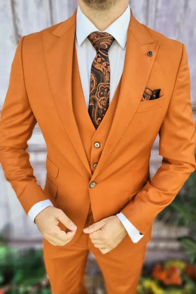 Men Suits Orange 3 Piece Beach Wedding Suit Groom Wear Suits Wedding Suit Men suits Prom suits for men orange suit must read caption