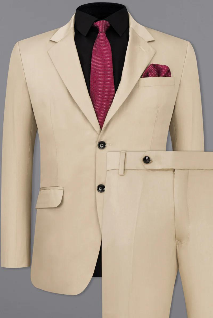 Men Beige Two Piece Suit Stylish Wedding Suit Dinner Suit Elegant Groomsmen Suit Bespoke Tailoring