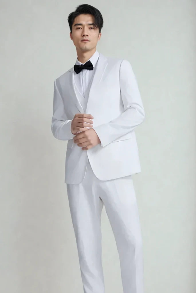Men's White Three Piece Suits Men Wedding Groomsmen Suit Reception Party Two Button Style Suit Party Wear Bespoke Suit