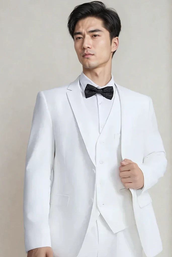 Men's White Three Piece Suits Men Wedding Groomsmen Suit Reception Party Two Button Style Suit Party Wear Bespoke Suit