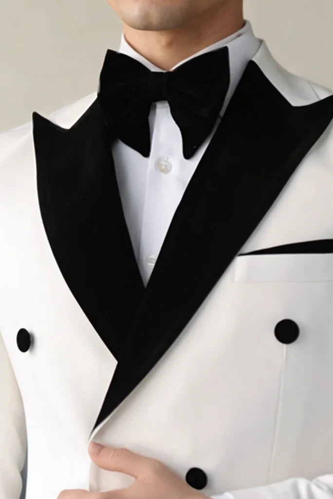 Men's White Double Breasted Tuxedo Designer Slim Fit Two Piece Suits For Engagement Prom Suit Groom Wedding Party Wear Suits & Every Occasion Wear