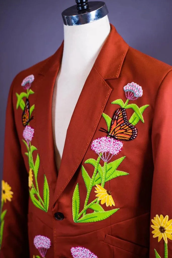 Men Rust Two Piece Suit Embroidered  Designer Suits Wedding Classic Bespoke Wear