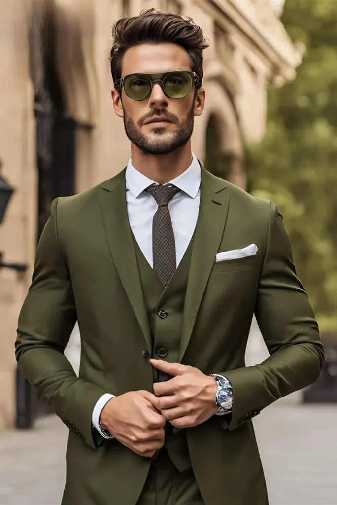 Olive Green Three Piece Suit Men Suit Formal Event Suit Wedding Suit Gift For Him