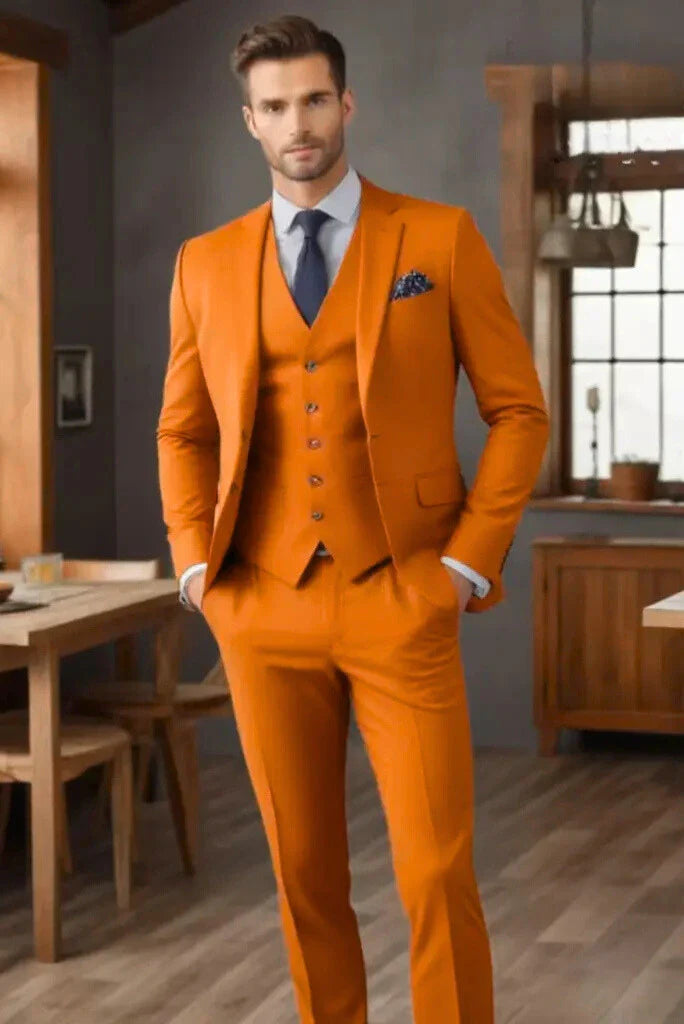 Premium Orange Wedding Suit Three Piece Suit Groomsmen Suit Party Wear New Collection Orange Suits