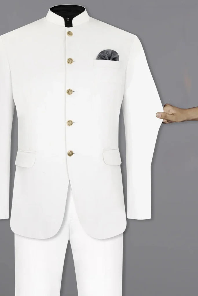 Men's White Bandhgala Jodhpuri Suit, Perfect for Wedding and Occasions