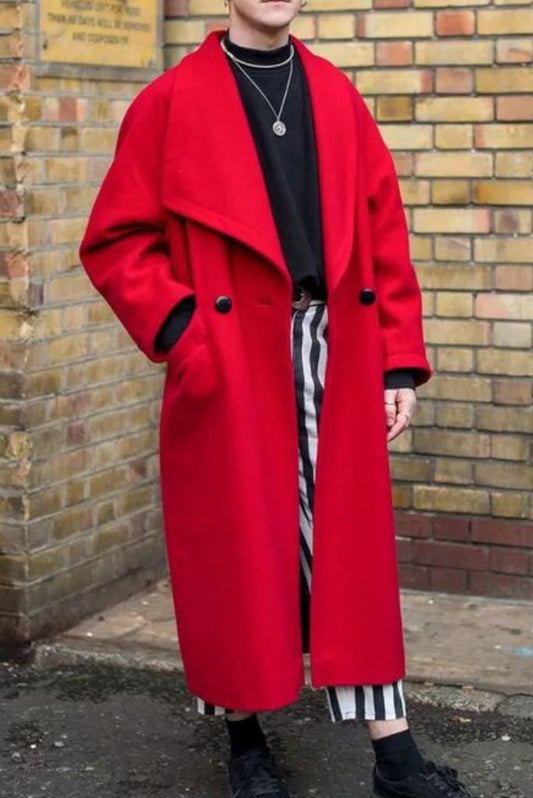 Red Double Breasted long Coat Men Tweed Coat Vintage Customize Jacket Winter Wear Coat Him